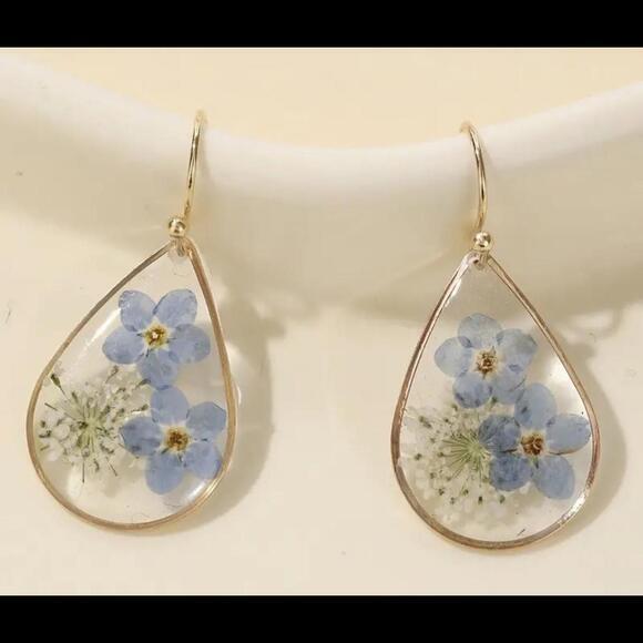 Blue Floral Resin Gold Plated Earrings - Picture 1 of 1